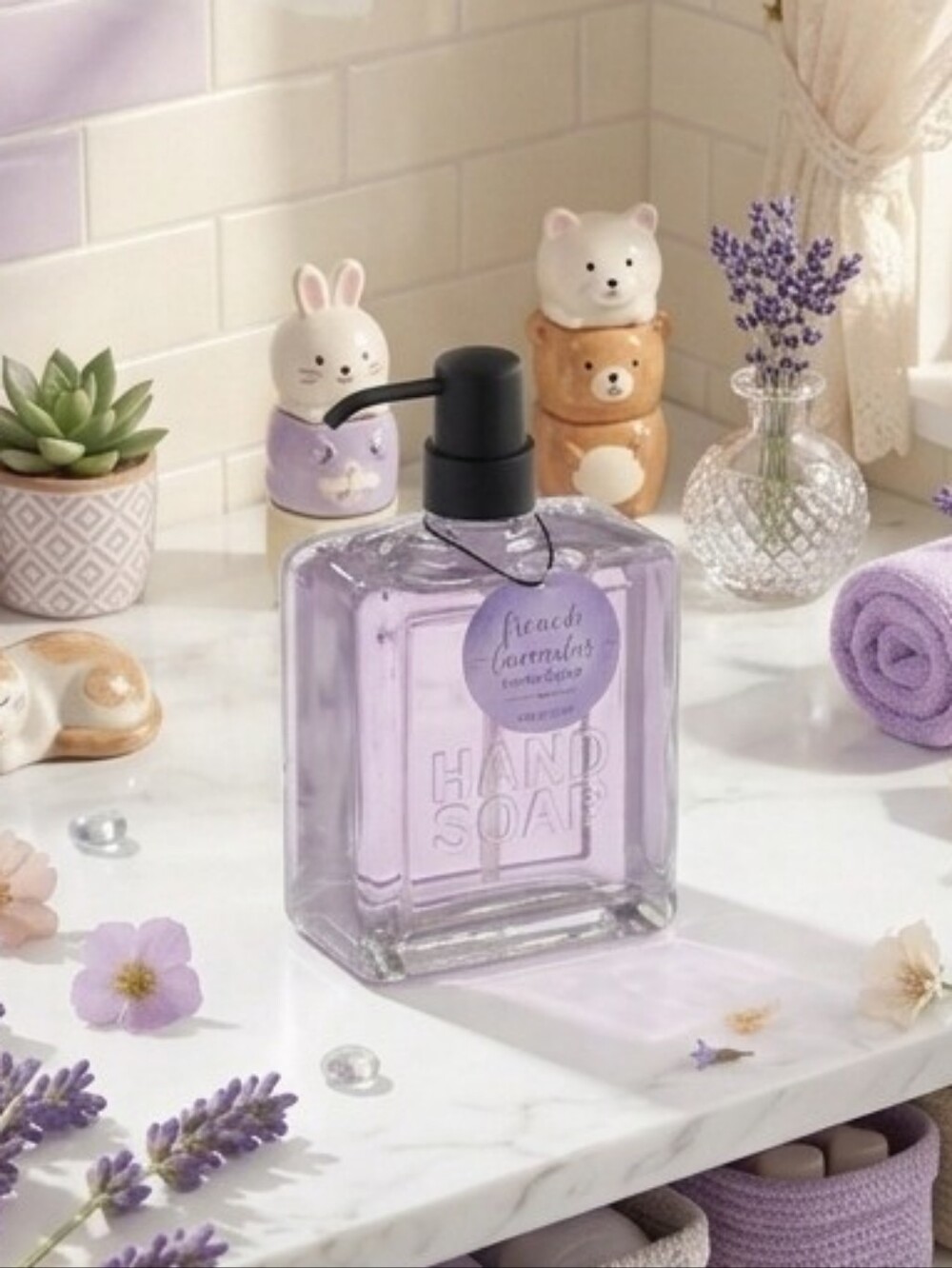 French Lavender Hand Soap In Beautiful Reusable Glass Bottle